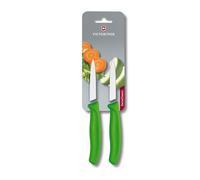 Victorinox Swiss Classic, Set de couteaux à éplucher et à légumes, 2 pièces, Lame extra-tranchante, Aiguisage droit pour des coupes précises, 8 cm, Acier inoxydable, Vert