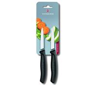 Victorinox Swiss Classic, Set de couteaux à éplucher et à légumes, 2 pièces, Lame extra-tranchante, Aiguisage droit pour des coupes précises, 8 cm, Acier inoxydable, Noir