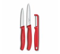 Ensemble de couteau et éplucheur SWISS CLASSIC, set de 3 pcs, rouge, plastique, Victorinox