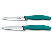 Victorinox Swiss Classic, Set de couteaux à tomates et à légumes, 2 pièces, Lame extra tranchante, Manche plastique, Acier inoxydable, Swiss Made, Vert