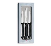 Victorinox Swiss Classic Set de couteaux de cuisine, 3 pièces, Couteau à légumes, à tomates, à petit déjeuner, manche en plastique robuste, acier inoxydable, coffret cadeau noir