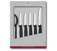 Victorinox Swiss Classic Set de couteaux de cuisine, 6 pièces, Couteau à légumes, à tomates, à petit déjeuner et éplucheur, Manche plastique robuste, Acier inoxydable, Noir