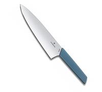 Victorinox Swiss Modern Couteau à Trancher, 20 cm, Acier Inox, Bleu | Couteau de cuisine professionnel à lame large pour découper rôtis, viandes et gros fruits, fabriqué en Suisse.