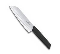 Victorinox Swiss Modern Couteau Santoku, Lame Alvéolée 17 cm, Noir | Couteau de cuisine en acier inoxydable avec manche ergonomique pour découper viande et légumes, Fabriqué en Suisse