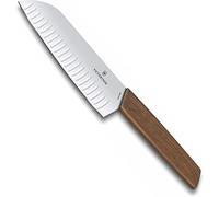 Victorinox Swiss Modern Couteau Santoku, Lame de 17 cm, Bois de Noyer | Couteau de cuisine en acier inoxydable avec manche ergonomique en noyer pour découper fruits et légumes. Fabriqué en Suisse