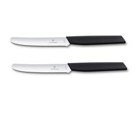 Victorinox Swiss Modern Couteaux à Tomates et Table, 2 Pièces, Noir | Set de couteaux avec lames 11 cm à tranchant denté en acier inoxydable pour fruits et légumes. Fabriqué en Suisse.