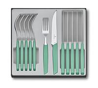 Victorinox Swiss Modern Ménagère 12 pièces avec couteaux à steak/pizza tranchants et fourchettes de table en acier inoxydable Vert