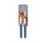 Victorinox Swiss Modern Set de 2 Couteaux à Steak, Lame Crantée 12 cm, Bleu | Idéal pour la viande et les pizzas, lame en acier inoxydable extra-tranchante, manche ergonomique, Swiss Made