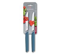 Victorinox Swiss Modern Set de 2 Couteaux à Tomates, 11 cm, Bleu | Lames dentelées en acier inoxydable pour fruits et légumes à peau ferme, manche ergonomique en bleu moderne