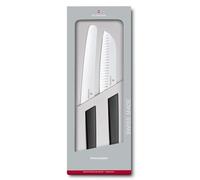 Victorinox Swiss Modern Set de Couteaux 2 Pièces, Santoku et Pain, Noir | Duo de cuisine tranchant avec couteau de chef Santoku et couteau à pain pour émincer et trancher, Fabriqué en Suisse
