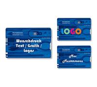 Victorinox SwissCard Classic Outil multifonction avec impression au choix I Cadeau pour homme I Cadeau d'anniversaire I Couteau suisse personnalisé 10 fonctions (bleu transparent)