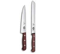 Victorinox Wood Garniture de cuisine, Set de couteaux 2 pièces, Couteau à pain, Couteau à découper, Extra tranchant, Manche en bois noble, brun