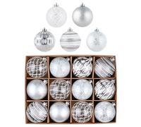 Victor's Workshop Boule de Noel pour Decoration Noel,12pcs 8cm Boules de Noel Blanc Argenté Transparente pour Deco Sapin de Noel,Personnalisée,Incassable,Cadeau Noel,(WKD23PB-0067)