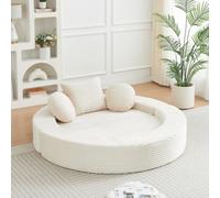 VICYROM Canapé convertible 4 en 1,canapé lit rond compressé 183 cm beige | Canapé de salon compressé en mousse,2 coussins ronds et coussin carré avec coussin cervical déhoussable et lavable