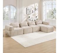 VICYROM Canapé d'angle 4 places avec pouf, polyester, beige | Mousse 32D, assise profonde, base antidérapante, sans cadre rigide; sans montage, pour grand salon et détente