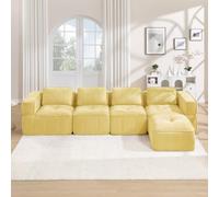 VICYROM Canapé d'angle 4 places avec pouf, polyester, jaune | Mousse 32D, assise profonde, base antidérapante, sans cadre rigide; sans montage, pour grand salon et détente