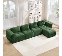 VICYROM Canapé d'angle 4 places avec pouf, polyester, vert | Mousse 32D, assise profonde, base antidérapante, sans cadre rigide; sans montage, pour grand salon et détente