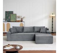 VICYROM Canapé d'angle en L 3 places droit,canapé modulable 239 cm gris | Canapé de salon compressé en velours côtelé,assise à ressorts et mousse,3 coussins et 2 coussins d'appoint,poches latérales