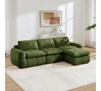 VICYROM Canapé Modulable 3 Places en U,Canapé d'Angle Salon Chenille,Vert | Disposition panoramique avec 2 poufs,assise profonde capitonnée,mousse 32D sans structure rigide,liaison zippée,salon