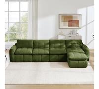VICYROM Canapé Modulable 4 Places en U,Canapé d'Angle Salon Chenille,Vert | Disposition panoramique avec 2 poufs,assise profonde capitonnée,mousse 32D sans structure rigide,liaison zippée,salon
