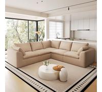 VICYROM canapé nuage 245 cm 5 places,canapé compressé d'angle kaki | Accoudoirs larges et épais,coussins de dossier avec oreillers inclus,mousse haute résilience et lin respirant pour salon