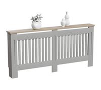 Vida Designs Arlington Cache-radiateur Olive Grey - Extra Grand - Modern Shaker Style Vertical Slat Design Ideal for Optimal Heat Circulation - H83.3xW172xD19cm - MDF Peint with Wood Top Shelf