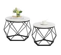 Vida Designs Brooklyn Lot de 2 Tables Basses Rondes avec Cadre en Acier Moderne (marbre)