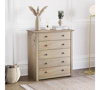Vida Designs - Commode à 5 tiroirs Panama en pin Massif ciré Finition chêne