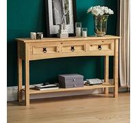 Vida Designs Corona Table Console à 3 tiroirs avec étagère pour Espace de Rangement supplémentaire, pin Massif, Dimensions (L x l x H) : 124 x 35 x 73 cm