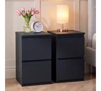 Vida Designs Denver Lot de 2 commodes de chevet à 2 tiroirs | Noir | Rangement peu encombrant | 52 H x 29,5 l x 29,5 P cm | Table d'appoint étroite | Minimale | Chemin en métal lisse | Table de chevet