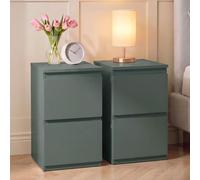 Vida Designs Denver Lot de 2 commodes de chevet à 2 tiroirs | Vert | Rangement peu encombrant | 52 H x 29,5 l x 29,5 P cm | Table d'appoint étroite | Minimale | Chemin en métal lisse | Table de chevet