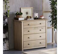 Vida Designs Panama Commode de Chambre en pin ciré Massif à 4 tiroirs, Bois, Naturel