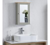 Vida Designs Priano Armoire de salle de bain à une porte miroir à fixation murale, gris, Bois d'ingénierie, Grey Bathroom Mirrored Door Cabinet