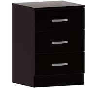 Vida Designs Riano Commode Noire poignées et glissières en métal, Support de tiroir Anti-affaissement Unique, Meuble de Chambre à Coucher, Pin, 3 Drawer