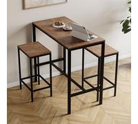 Vida Designs Roslyn Ensemble Table de Bar 2 Places avec 2 tabourets de Bar, Structure en Acier Industriel (Bois foncé)