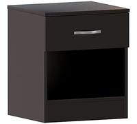 Vida Designs Table de Chevet Noire, 1 tiroir avec des poignées et des glissières métalliques, système Anti-déformation Unique, Meuble de Chambre Riano
