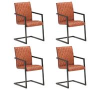 Chaises à manger cantilever lot de 4 marron cuir véritable