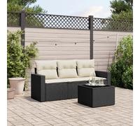 vidaXL Ensemble de salon de jardin 4 pièces avec coussins noir poly rotin