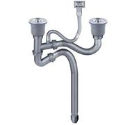 Vidage complet pour évier double - PZCC - Inox/PP - Diamètre 110 mm - Anti-odeur - Double étanchéité
