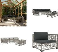 vidaXL 10 pcs. Garden Lounge Set with Auflagen Poly Rattan Grau - Garden Lounge Set - Garden Lounge Sets - Garden Sofa - Garden Canapés