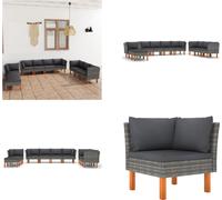 vidaXL 10 pcs. Garden Lounge Set with Coussins Poly Rattan Grau - Ensemble de canapés de jardin - Ensemble de meubles de jardin