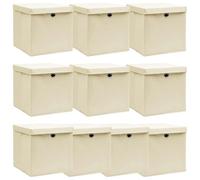 vidaXL 10x Boîtes de Rangement à Couvercles Pliable Organisateur Bac de Stockage Coffre de Rangement Foulards Chaussettes Sous-vêtements Crème Tissu