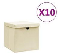 vidaXL Boîtes de rangement avec couvercles 10 pcs. 28x28x28 cm Crème