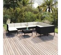 vidaXL 11-delige Loungeset met kussens poly rattan zwart3094504 Noir G
