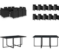 vidaXL 11 pcs. Salon de jardin avec coussins Poly Rattan Noir - Salon de jardin - Ensemble de jardin - Garniture de jardin