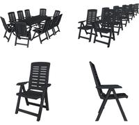 vidaXL 11 tlg. Garten Essgruppe Kunststoff Anthrazit - Table Et Chaise De Jardin - Tables Et Chaises De Jardin - Ensemble de Meubles De Jardin