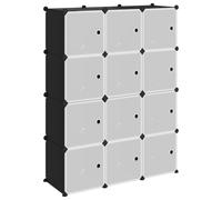 vidaXL 12× Cubes de Rangement Étagère Escalier de Bureau Armoire de Dortoir Organisateur de Rangement Panneaux Empilables avec Portes Noir PP