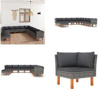 vidaXL 12 pcs. Garden Lounge Set with Coussins Poly Rattan Grau - Ensemble de canapés de jardin - Ensemble de meubles de jardin