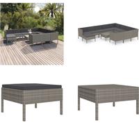 vidaXL 12 pcs. Garten Lounge Set mit Auflagen Poly Rattan Grau - Garniture de canapé de jardin - Garniture de canapé de jardin - Garniture de canapé de jardin