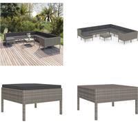 vidaXL 12 pcs. Garten Lounge Set mit Auflagen Poly Rattan Grau - Garniture de canapé de jardin - Garniture de canapé de jardin - Garniture de canapé de jardin